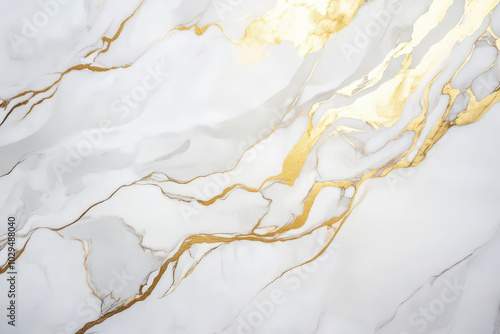 abstract seamless background, texture of artificial white marble stone with golden veins, fashionable marbled wallpaper