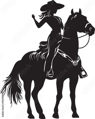 Cowgirl on a Horse Silhouette Vector Illustration