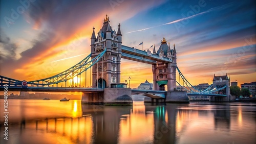 Tower Bridge at sunrise in London showing depth of field