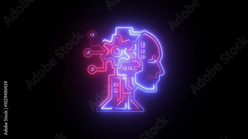 Glowing neon AI icon isolated on black background. HD Video motion graphic animation photo