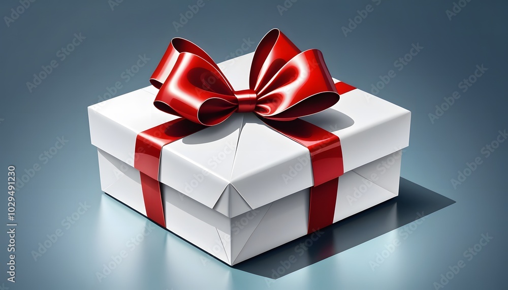 Fototapeta premium Elegant White Gift Box with Red Bow on Reflective Surface
