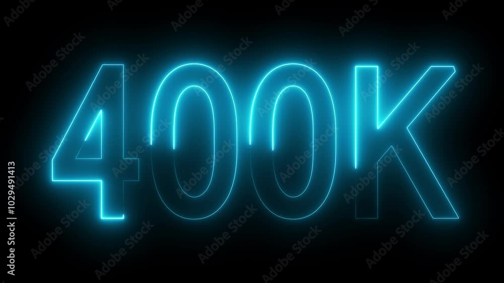 400K text animation by cyan neon on black background. 400K text animation by cyan neon on black background.