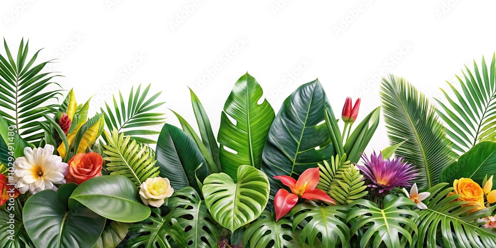 Fototapeta premium Tropical leaves foliage plant bush floral arrangement on white background