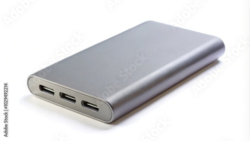 Portable Macro Grey power bank connected isolated on white background