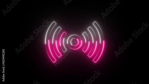 Glowing neon Broadcast icon isolated on black background. HD Video motion graphic animation photo