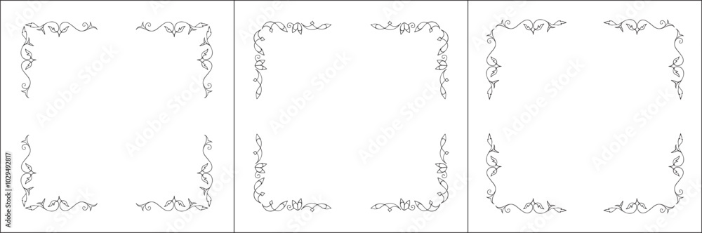Set of three vegetal vector frames . Black and white. Vector frame for all sizes and formats. Isolated vector illustration. Set of three vegetal vector frames . Black and white. Vector frame for all sizes and formats. Isolated vector illustration.