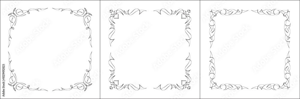Set of three vector decorative frames. Black and white. Vector frame for all sizes and formats. Isolated vector illustration. Set of three vector decorative frames. Black and white. Vector frame for all sizes and formats. Isolated vector illustration.