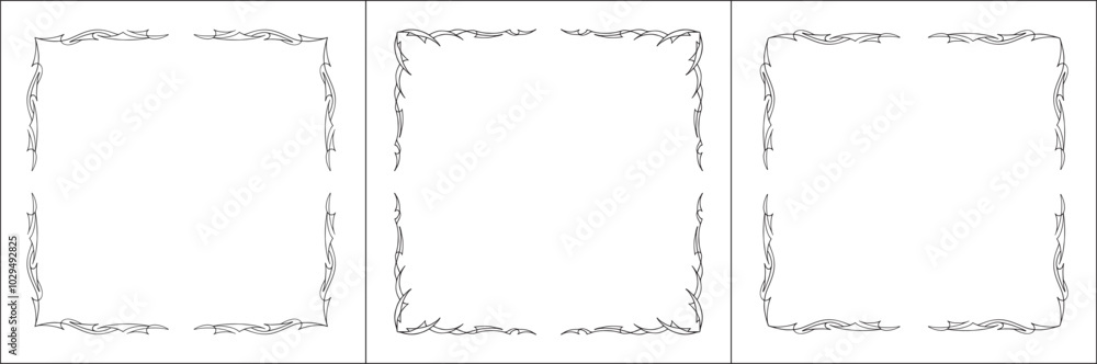 Set of three vector decorative frames. Black and white. Vector frame for all sizes and formats. Isolated vector illustration. Set of three vector decorative frames. Black and white. Vector frame for all sizes and formats. Isolated vector illustration.
