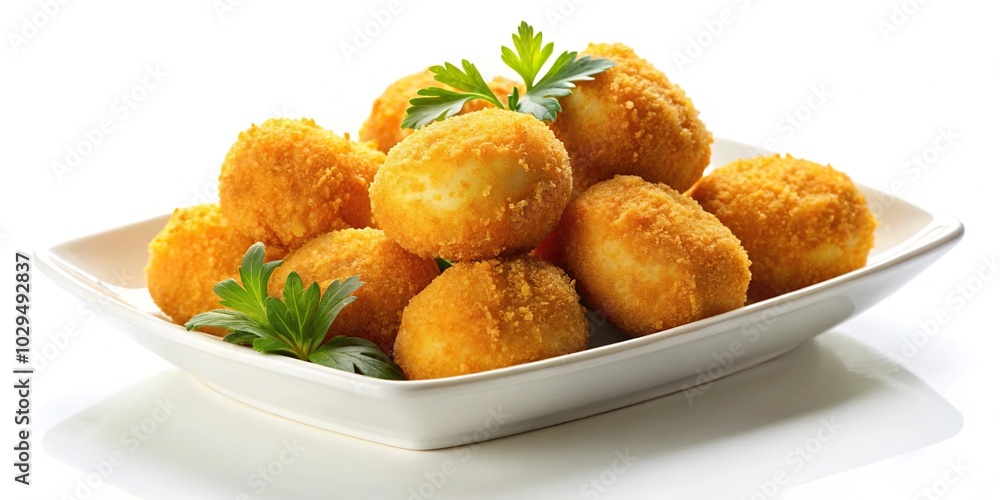 Potato fried croquettes in white dish isolated Potato fried croquettes in white dish isolated