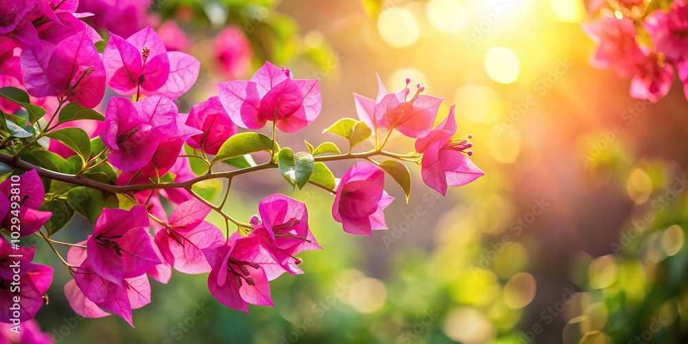 Vibrant bougainvillea flowers with sunlight and bokeh in the background Vibrant bougainvillea flowers with sunlight and bokeh in the background