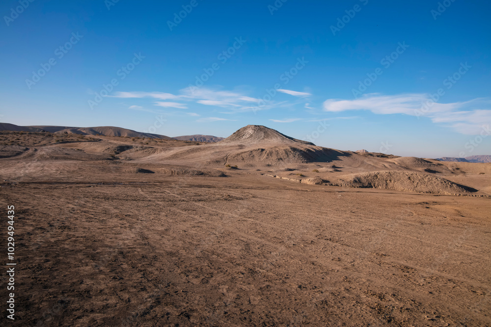 Azerbaijan Mud Volcano Landscape with Desert Hills and Clear Sky Azerbaijan Mud Volcano Landscape with Desert Hills and Clear Sky