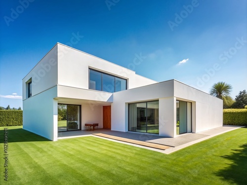 Modern White Stucco House in Minimalist Design - Serene Architecture for Contemporary Living