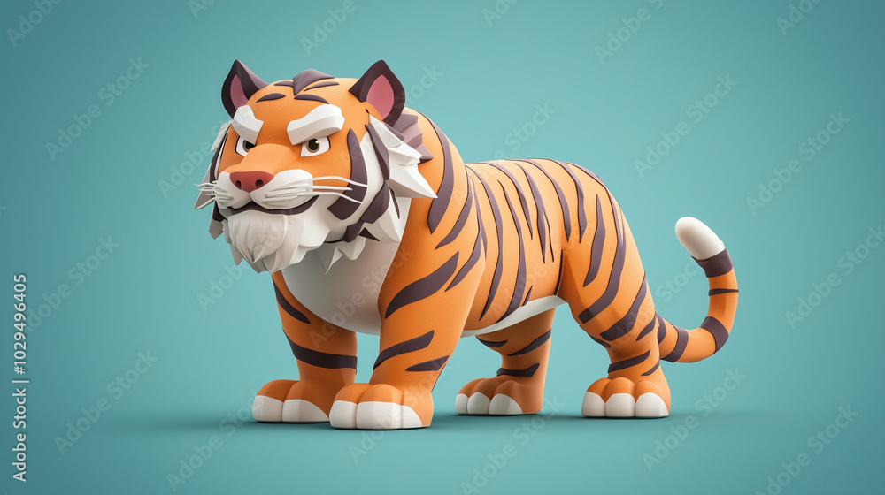 A cartoon tiger stands with a confident expression on a blue background. A cartoon tiger stands with a confident expression on a blue background.