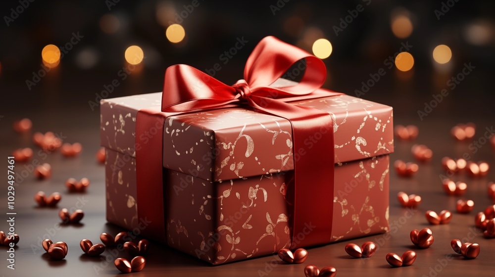 Gift box with beautiful red ribbon concept of Valentine's, anniversary, mother's day and birthday greeting. Gift box with beautiful red ribbon concept of Valentine's, anniversary, mother's day and birthday greeting.