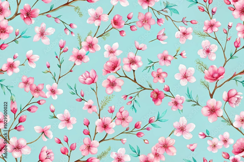 watercolor cherry blossoms pattern in pink and blue watercolor cherry blossoms pattern in pink and blue