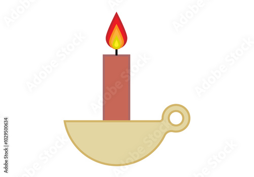 Candelabro dorado con vela roja y llama