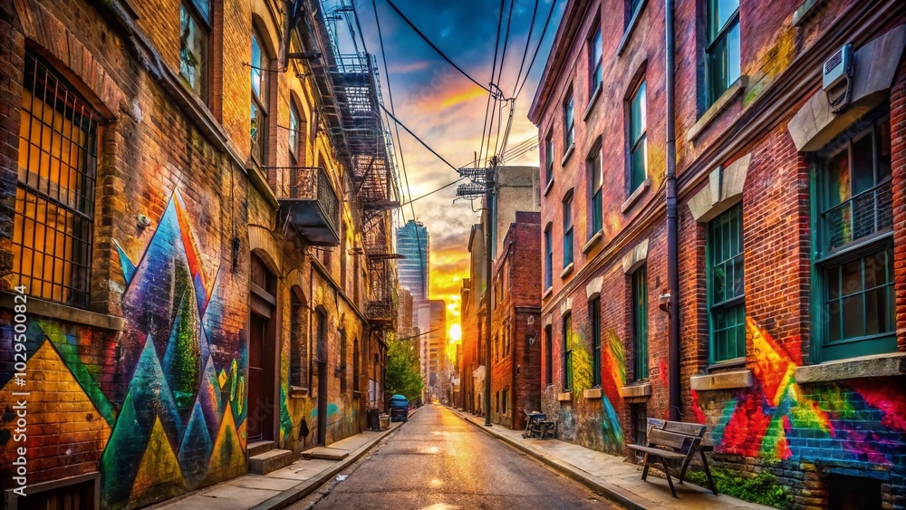 Fototapeta premium Narrow Urban Street Exploration in Vibrant Cityscape