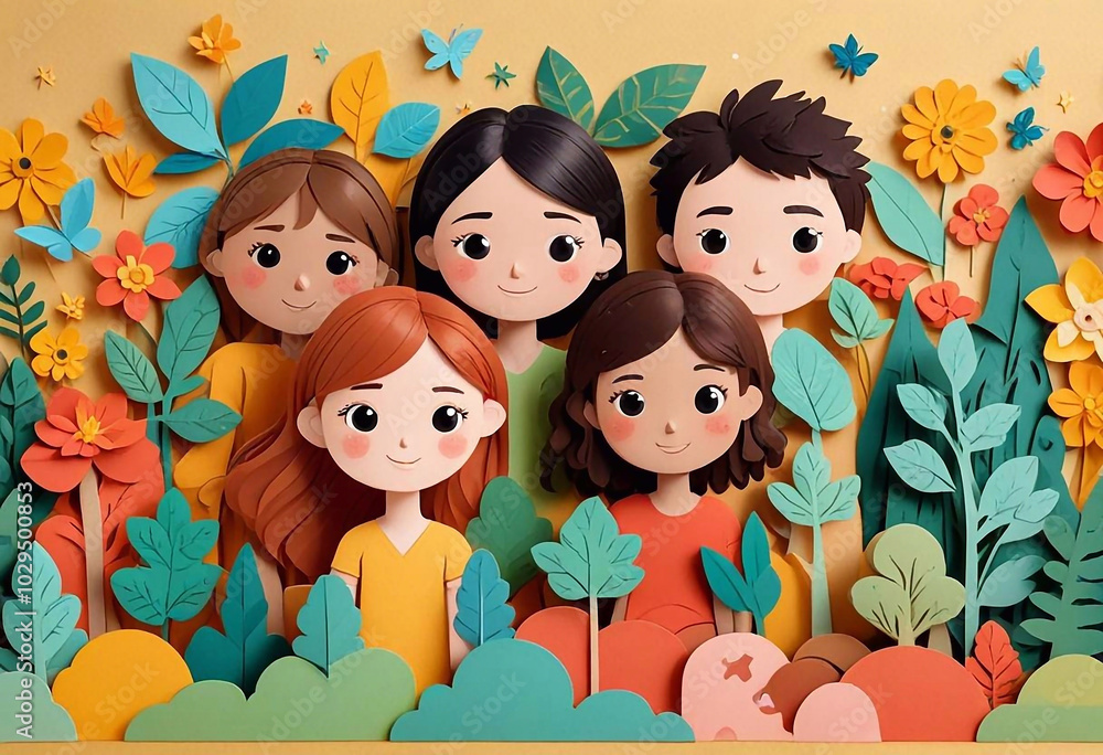 Paper style people relaxing and walking, cut out of paper