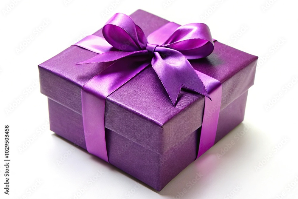 purple gift box with matching bow, wide-angle view purple gift box with matching bow, wide-angle view