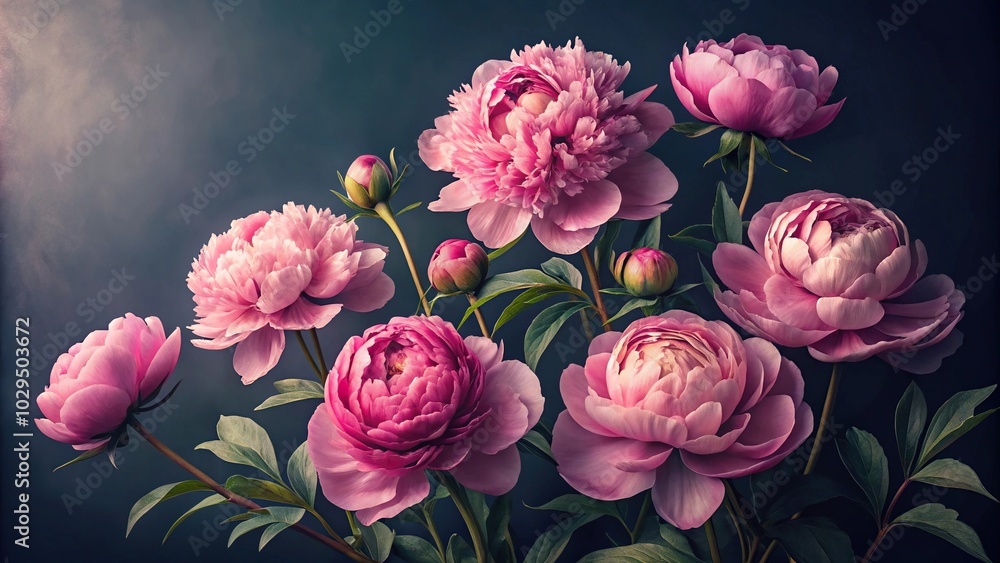 Watercolor style peonies flowers on dark background Watercolor style peonies flowers on dark background