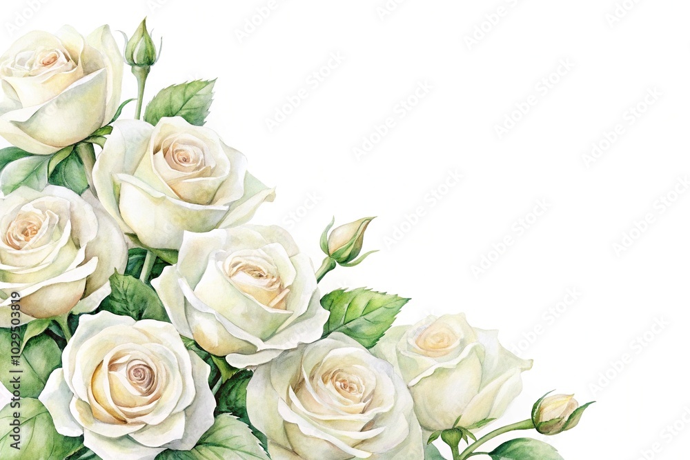 watercolor white roses on white background Point of View watercolor white roses on white background Point of View