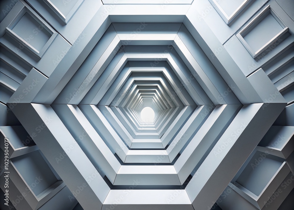 Obraz premium Nested White and Gray Concentric Hexagons in Dynamic Composition for Modern Design