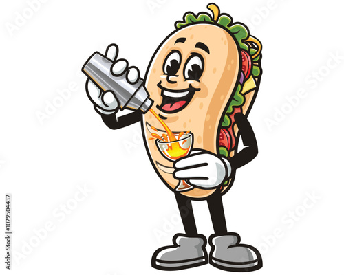Sub Sandwich is making Cocktail, Cartoon Mascot Illustration Character Vector Clip-art Hand-drawn Logo Design