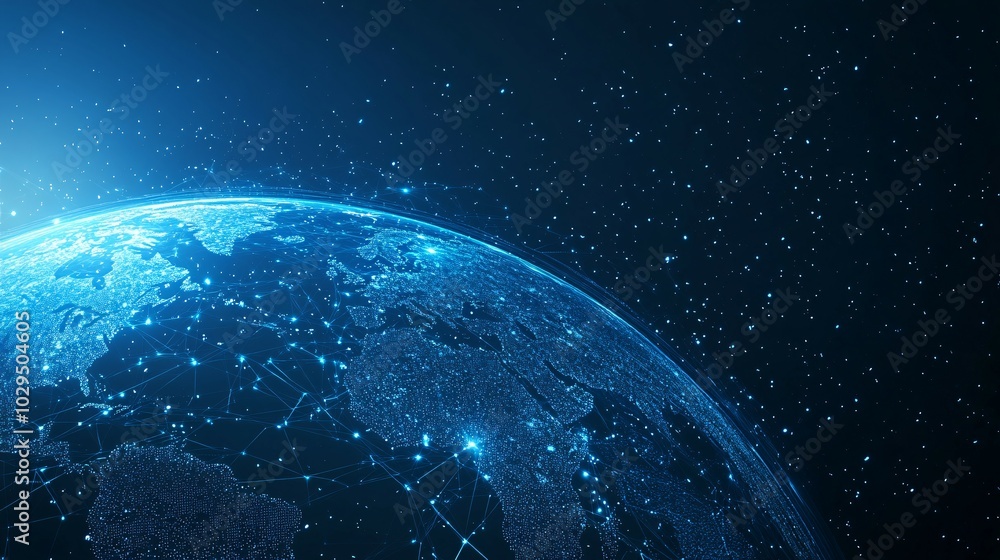 Obraz premium Digital Earth with a Blue Network of Connections