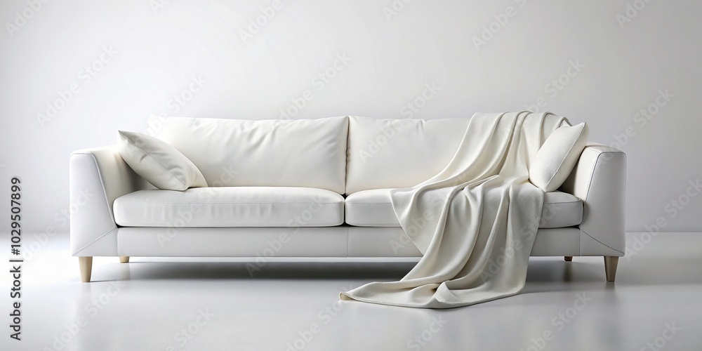 White couch with blanket draped over it White couch with blanket draped over it