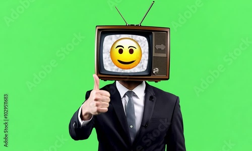 businessman holding tv