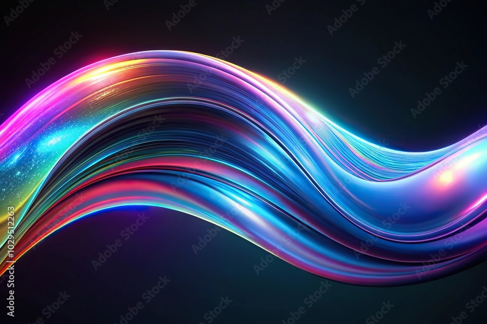 Modern holographic iridescent neon wave on dark background Modern holographic iridescent neon wave on dark background