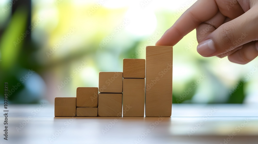 Hand stack woods block step on table with icon business strategy and Action plan. business investment and development concept.
Hand stack woods block step on table with icon business strategy and Action plan. business investment and development concept.