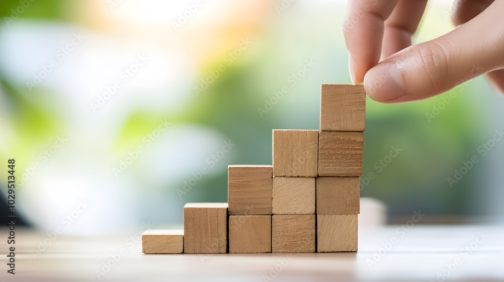 Hand stack woods block step on table with icon business strategy and Action plan. business investment and development concept.
Hand stack woods block step on table with icon business strategy and Action plan. business investment and development concept.