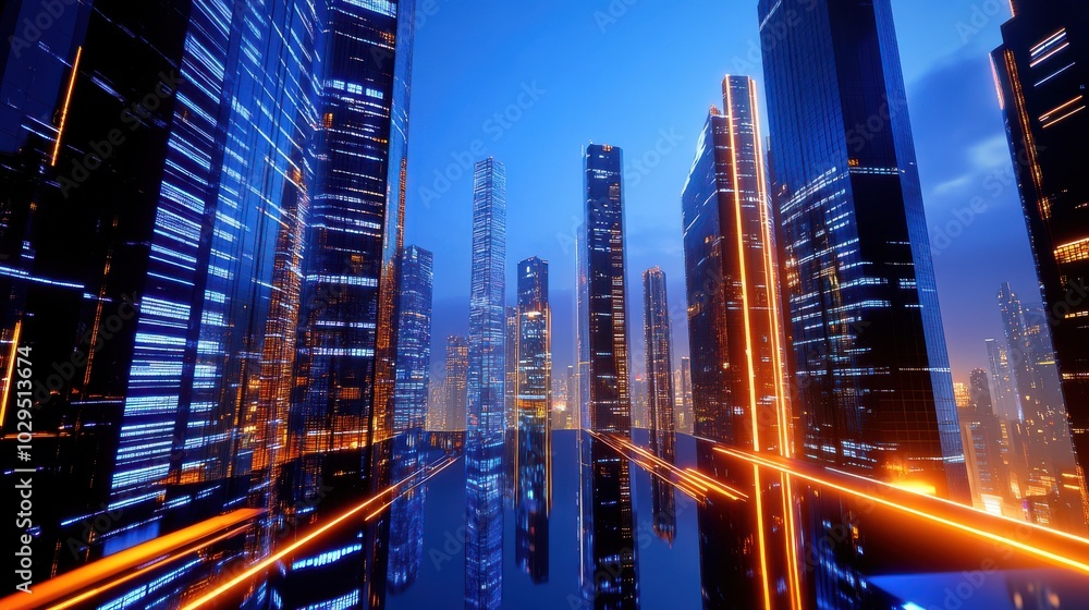 Obraz premium Futuristic Cityscape with AI-Driven Technology