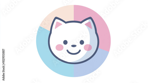 Cute Cartoon Cat Face with Pastel Background Pet Icon Illustration