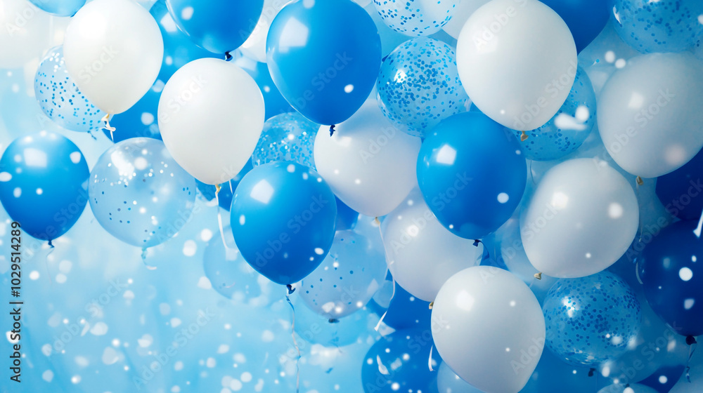 Blue and White Balloons with Confetti Decoration for Party Celebration Blue and White Balloons with Confetti Decoration for Party Celebration
