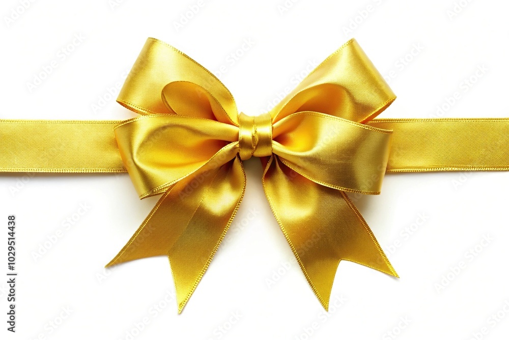 reflected yellow ribbon and bow with gold isolated against white background reflected yellow ribbon and bow with gold isolated against white background