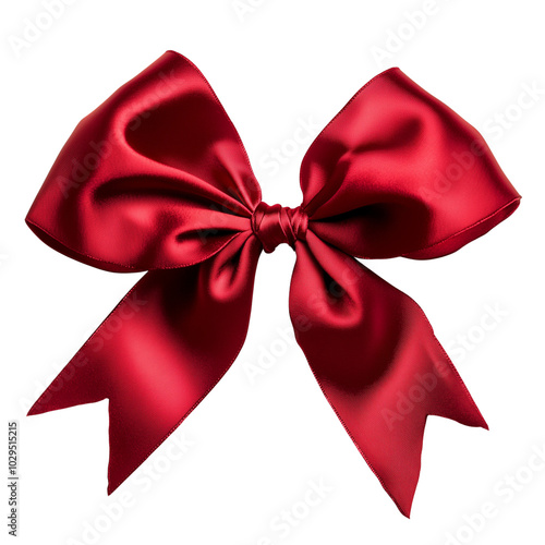 Christmas present with a satin red ribbon and a large bow isolated on transparent background (3)