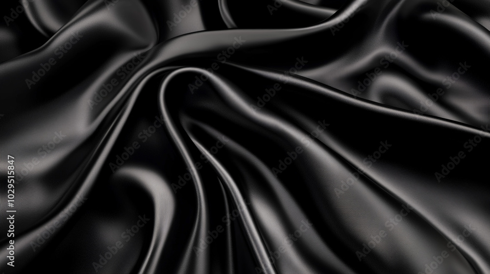 Obraz premium Smooth Black Silk Fabric Drape Texture Background