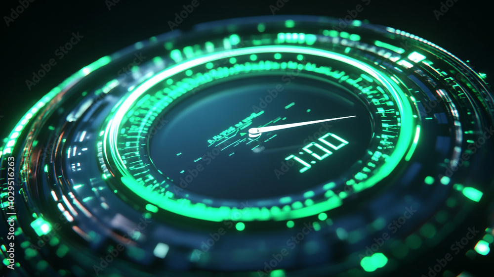 Futuristic Digital Clock Interface With Green Glow Futuristic Digital Clock Interface With Green Glow