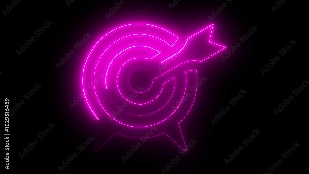 Target arrow animation by pink neon on black background. Target arrow animation by pink neon on black background.