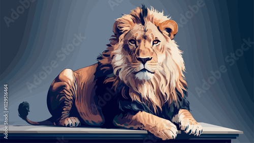 Professionally lit studio featuring an elegant lion, with soft lighting highlighting its powerful features against a clean backdrop.