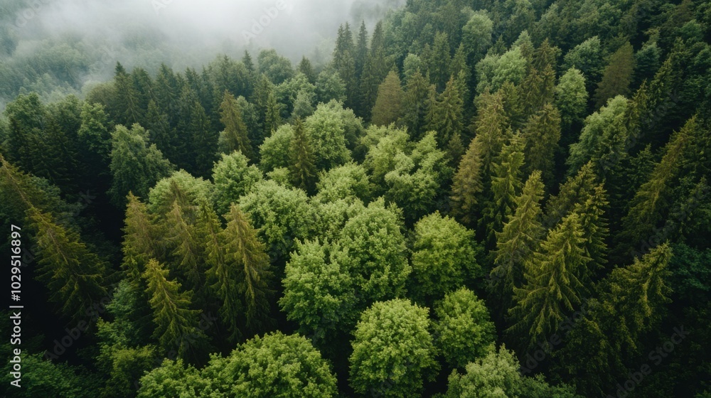 Aerial view of misty rainforest canopy for environmental conservation Aerial view of misty rainforest canopy for environmental conservation