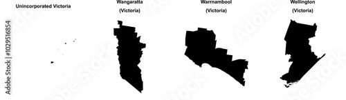 Unincorporated Victoria, Wangaratta, Warrnambool, Wellington outline maps