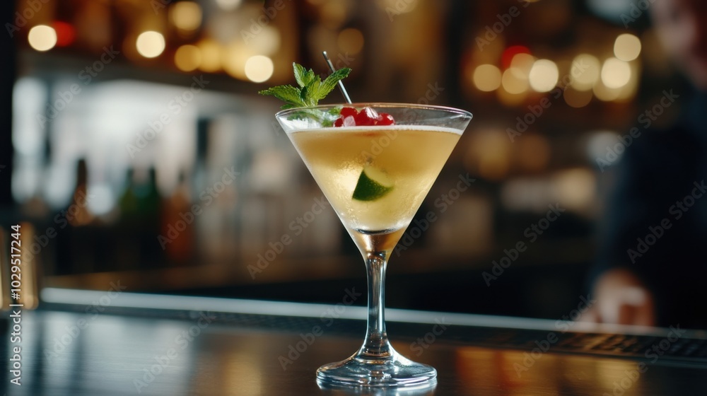 Classic luxury cocktail at elegant bar counter for hospitality and design