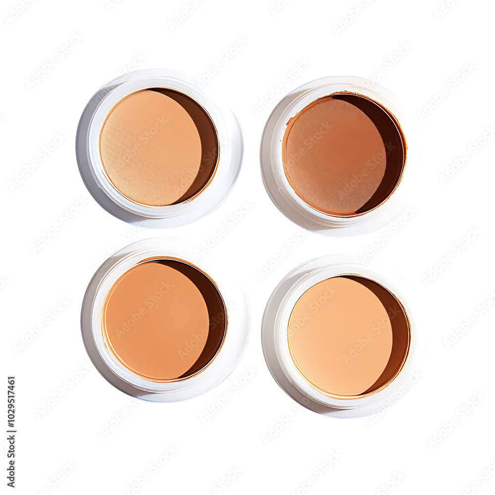 Fototapeta premium Four shades of face foundation displayed in circular makeup containers isolated on transparent background (2)