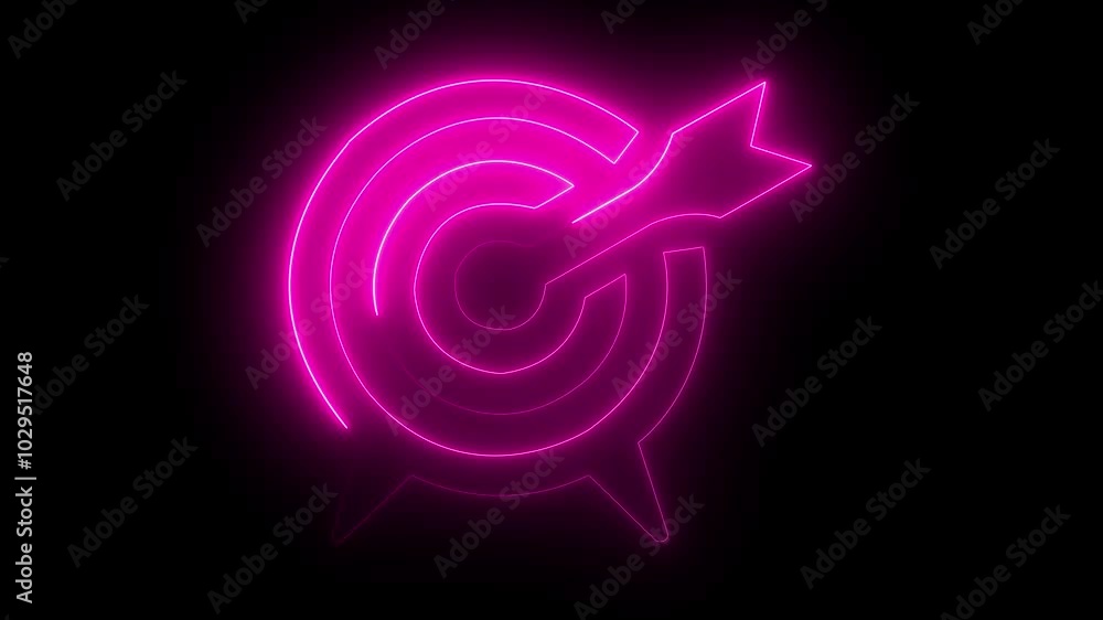 Target arrow animation by pink neon on black background. Target arrow animation by pink neon on black background.