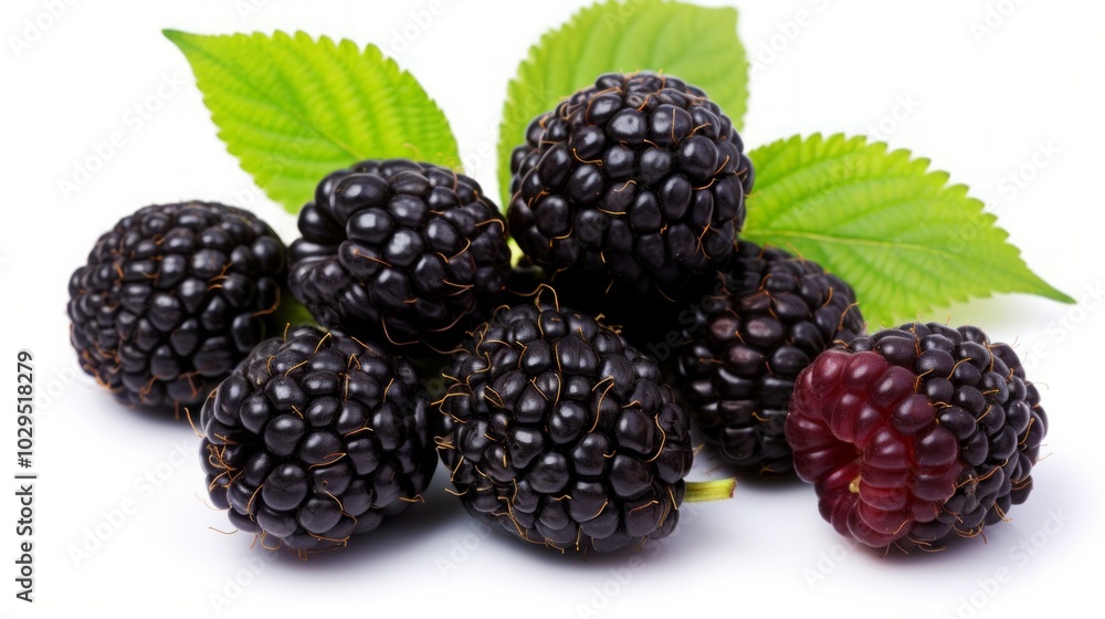 Black raspberries on light white background close up. Neural network ai generated art Black raspberries on light white background close up. Neural network ai generated art