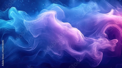 Abstract blue and purple swirling design with scattered white dots. .