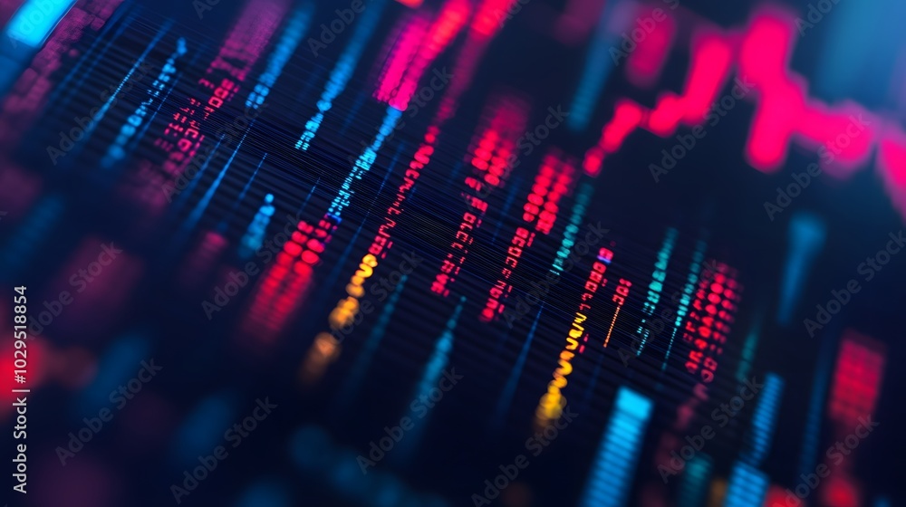 Close up shot on digital screen data value of stock market change and volatility prices profit or loss Close up shot on digital screen data value of stock market change and volatility prices profit or loss